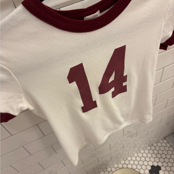 😀😀😃John Galt Brandy Melville Hailie 14 Ringer shirt. White and Burgundy - Picture 7 of 9